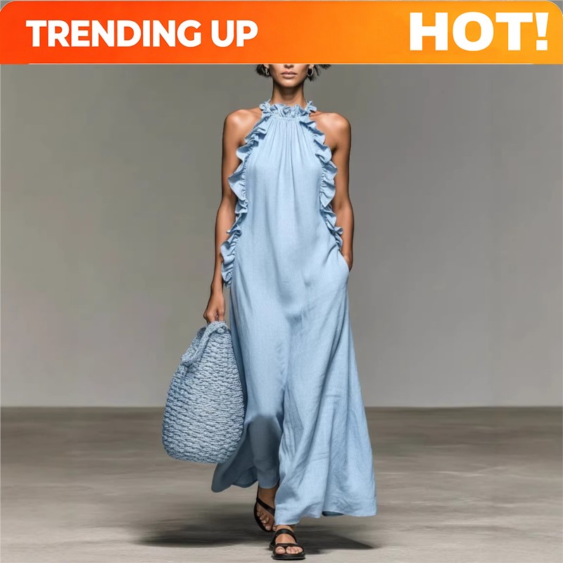 ชุดเดรสยาวผู้หญิงแบบปรับแต่งได - Maxi Dress Halter บทวิจารณ์และราคา